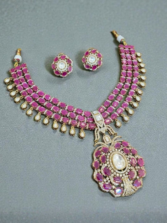 Ishhaara Kundan Polki And Red Stone Long Necklace Set