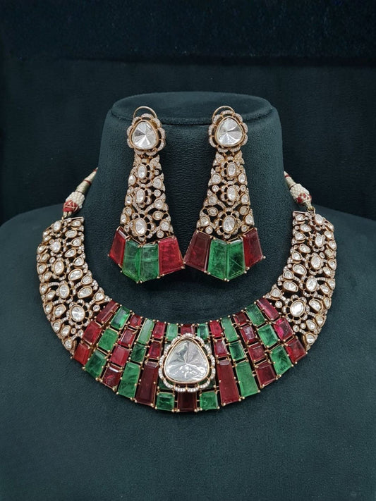 Ishhaara Kundan Polki And Ruby Beaded Choker Necklace Set
