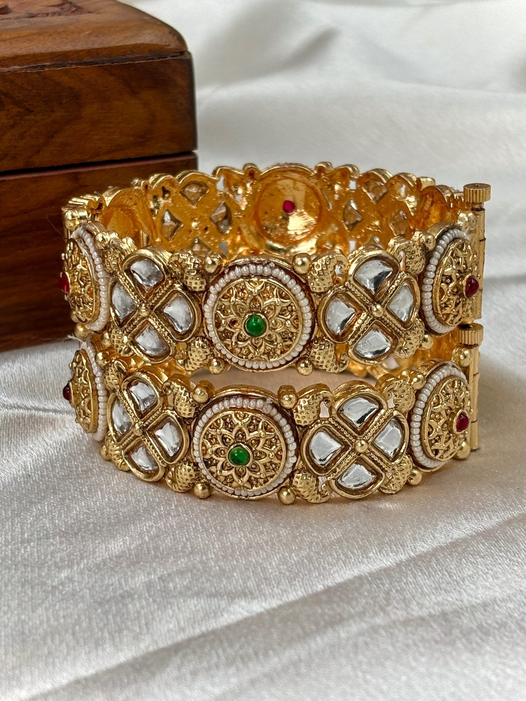 Ishhaara Kundan Polki Bangle Cuff — handcrafted Indian jewellery - view 2