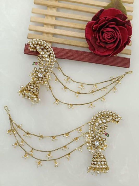 Ishhaara Kundan Polki Ear Cuffs With Ear Chains