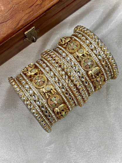 Ishhaara Kundan Polki Elephant Bangle Set — handcrafted Indian jewellery - view 2