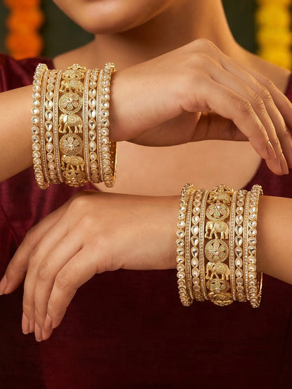 Ishhaara Kundan Polki Elephant Bangle Set — handcrafted Indian jewellery - view 6