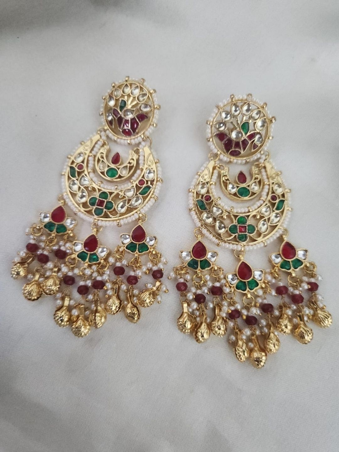 Ishhaara Kundan Polki Studded Chandbali Earrings