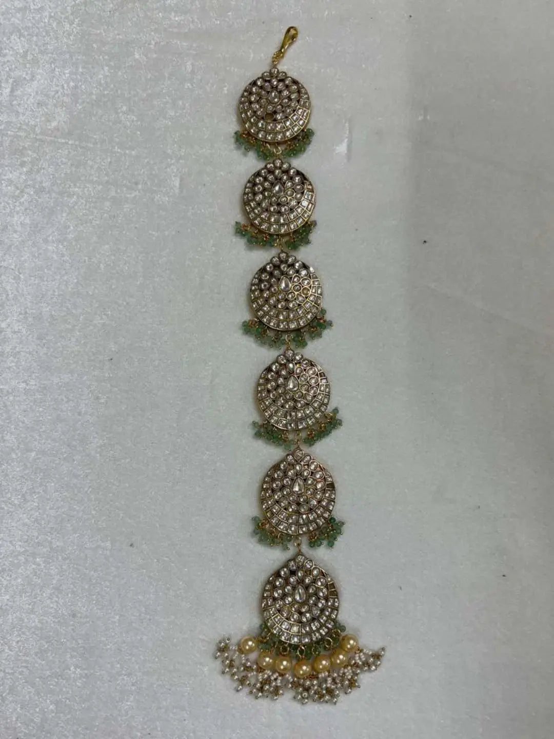 Ishhaara Kundan Polki With Green Beads Drop Choti