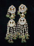 Ishhaara Kundan Polki With Green Beads Drop Earrings