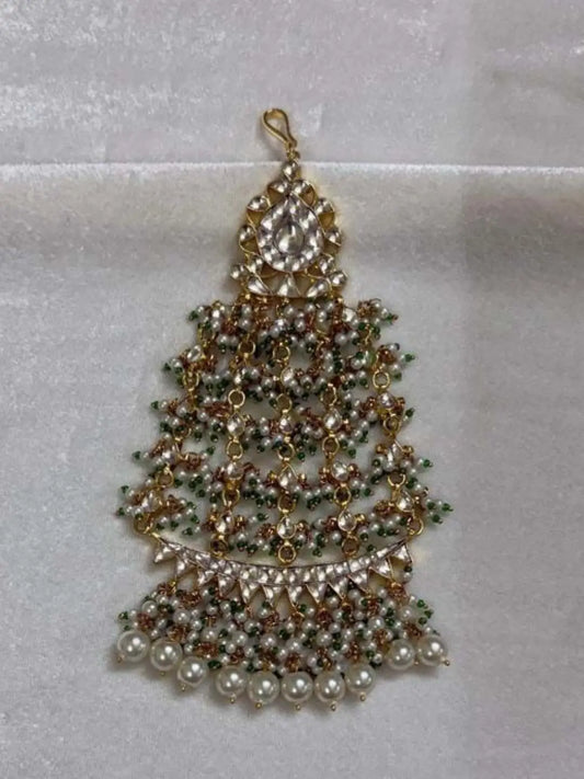 Ishhaara Kundan Polki With Green Beads Drop Pasa