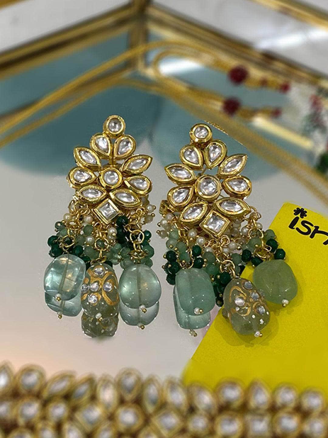 Ishhaara Kundan Precious Stone Earrings Light Pink