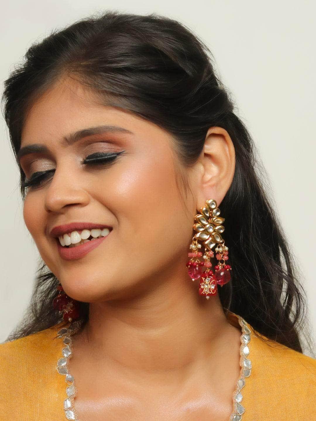 Ishhaara Kundan Precious Stone Earrings Pink