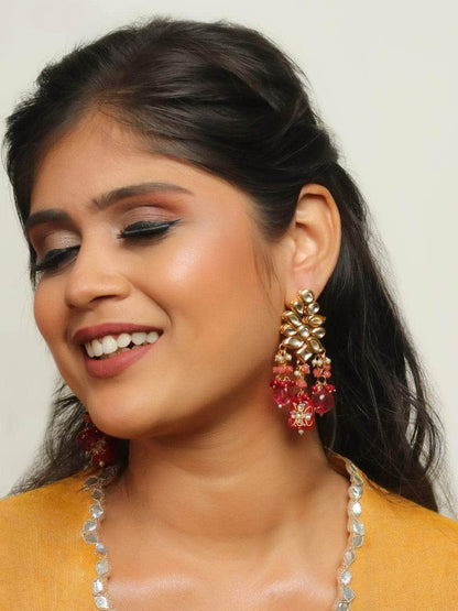 Ishhaara Kundan Precious Stone Earrings Pink