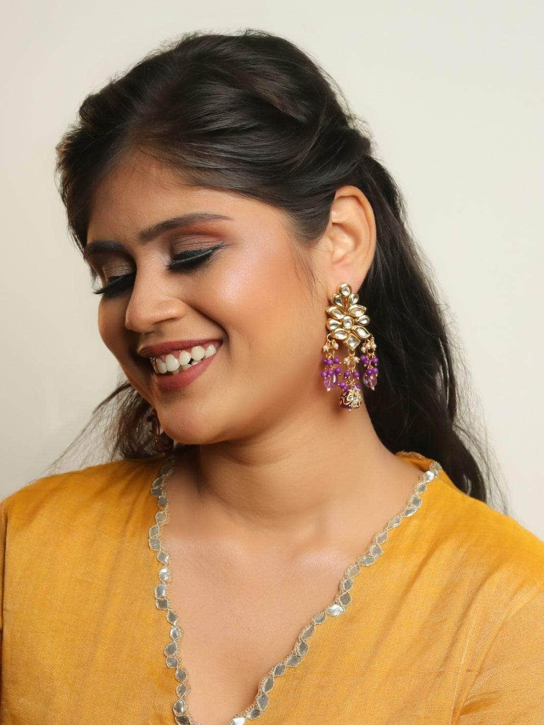 Ishhaara Kundan Precious Stone Earrings Pink