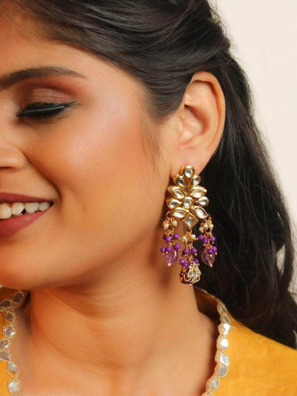 Ishhaara Kundan Precious Stone Earrings Pink