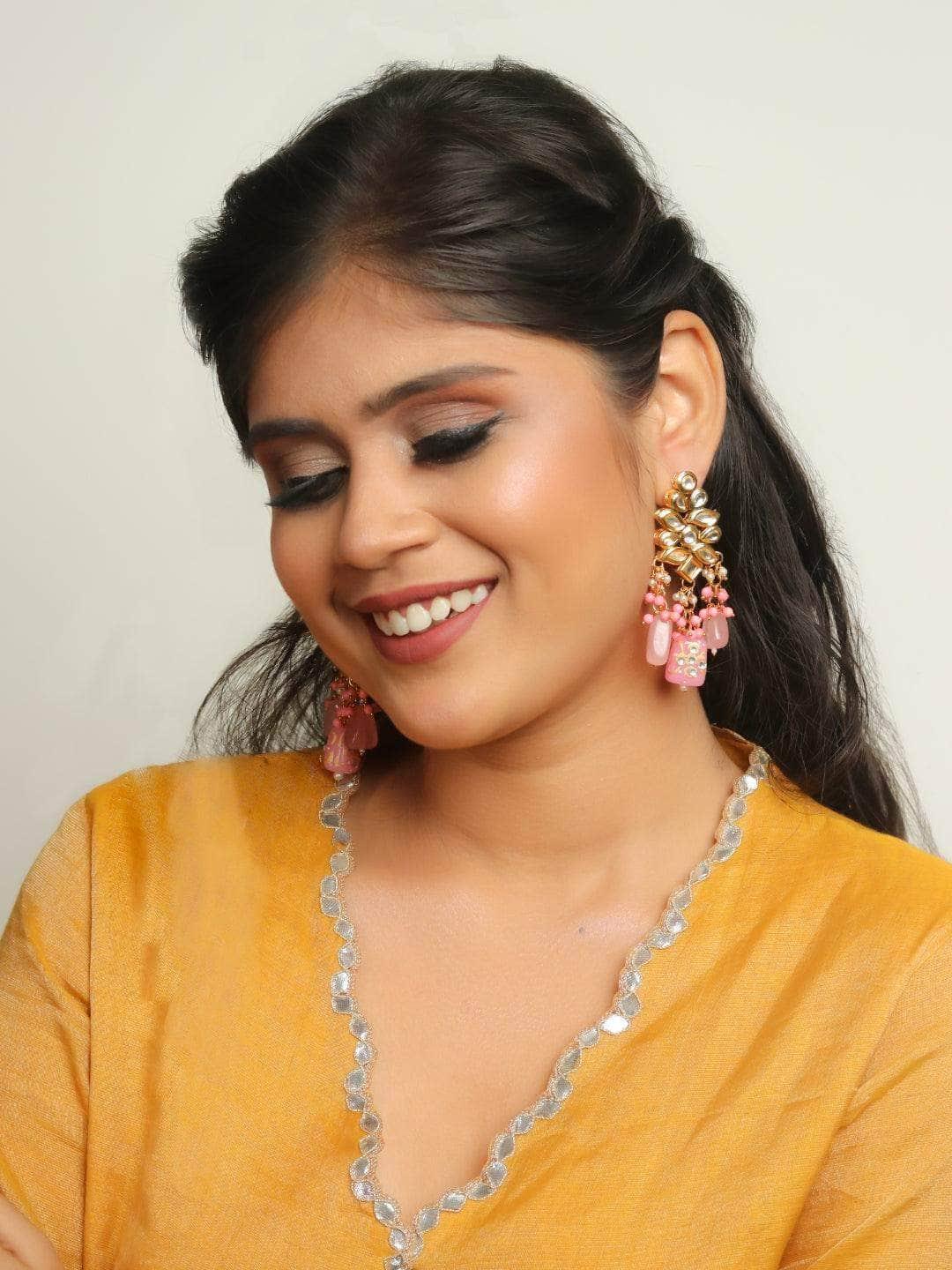 Ishhaara Kundan Precious Stone Earrings Pink