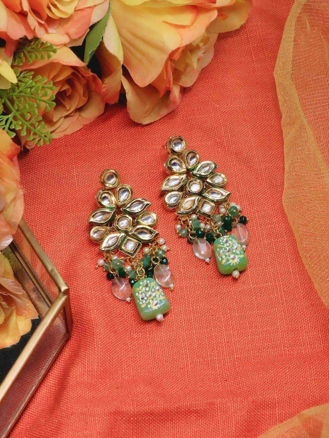 Ishhaara Kundan Precious Stone Earrings Pink