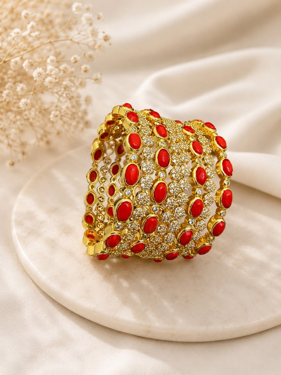 Ishhaara Kundan Red Coral Bangle — handcrafted Indian jewellery