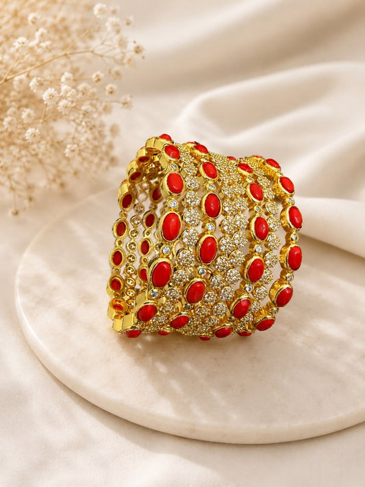 Ishhaara Kundan Red Coral Bangle — handcrafted Indian jewellery