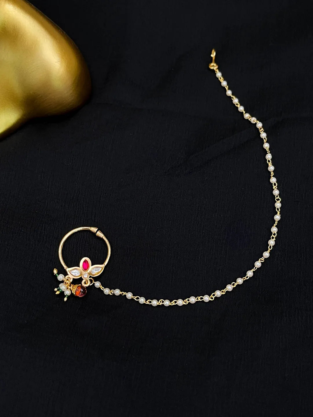 Ishhaara Kundan Ruby Bridal Nose Ring