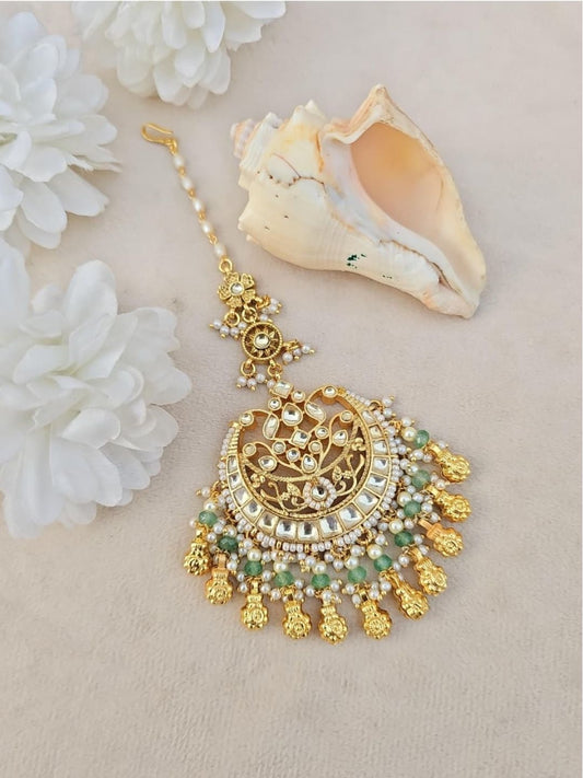Ishhaara Kundan Ruby & Emerald Pearl Chain Maang Tikka