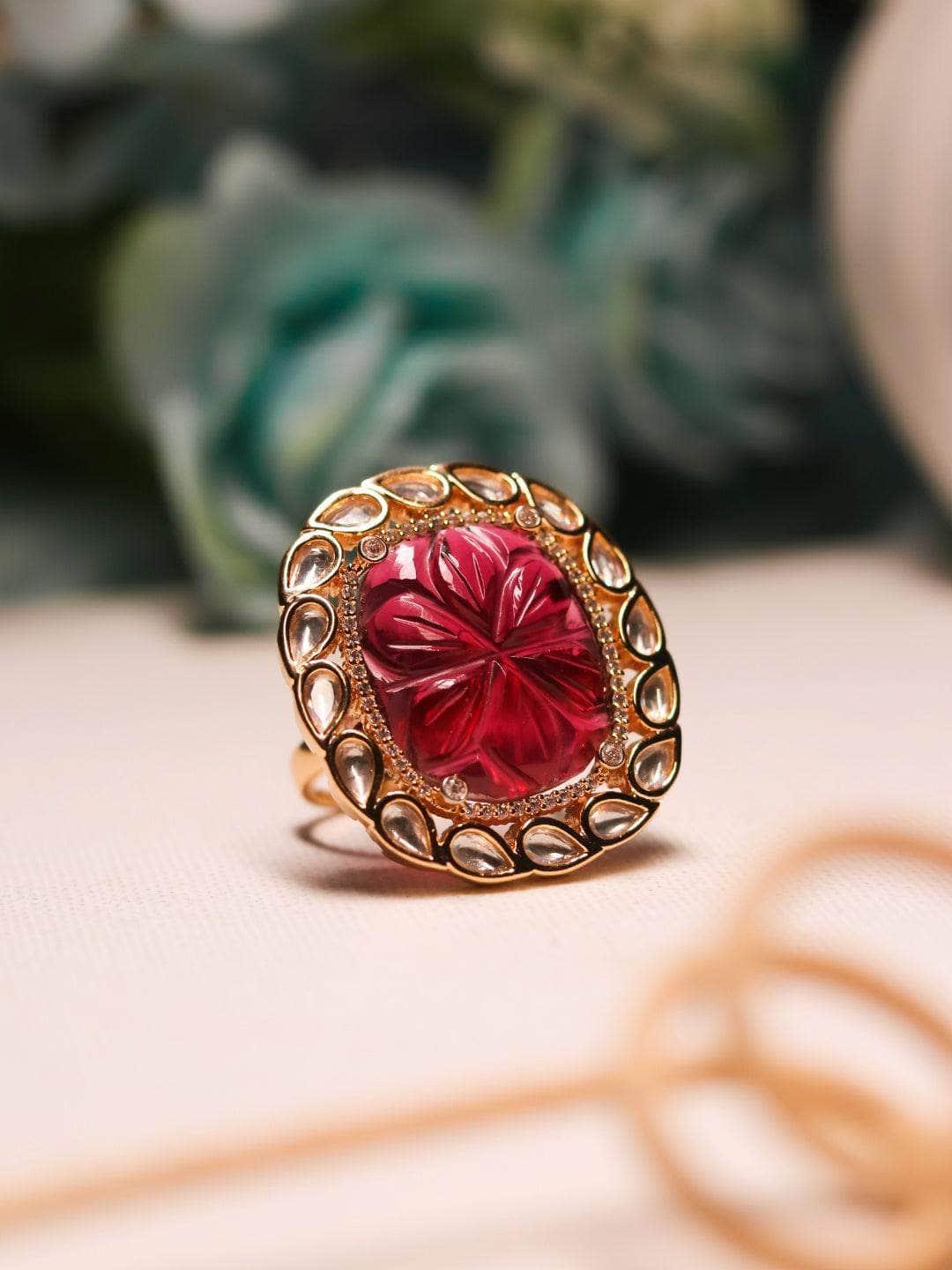 Ishhaara Kundan Ruby Ring Green