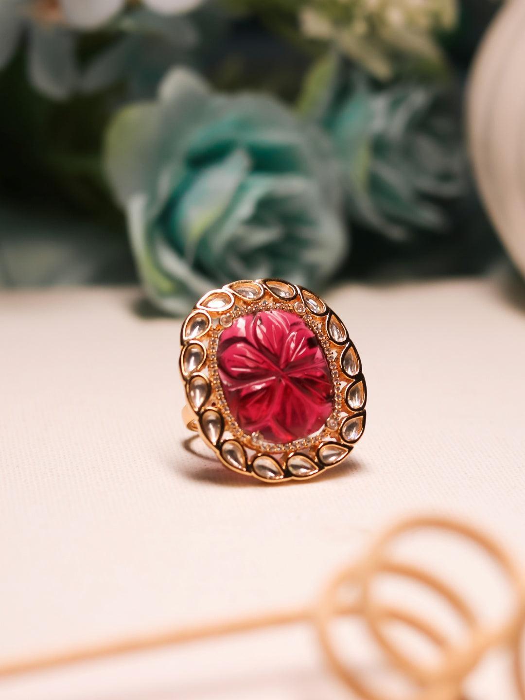 Ishhaara Kundan Ruby Ring Green