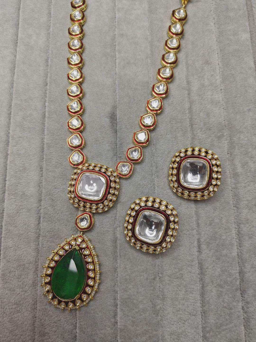 Ishhaara Kundan Semi Precious Long Pendant Necklace Set