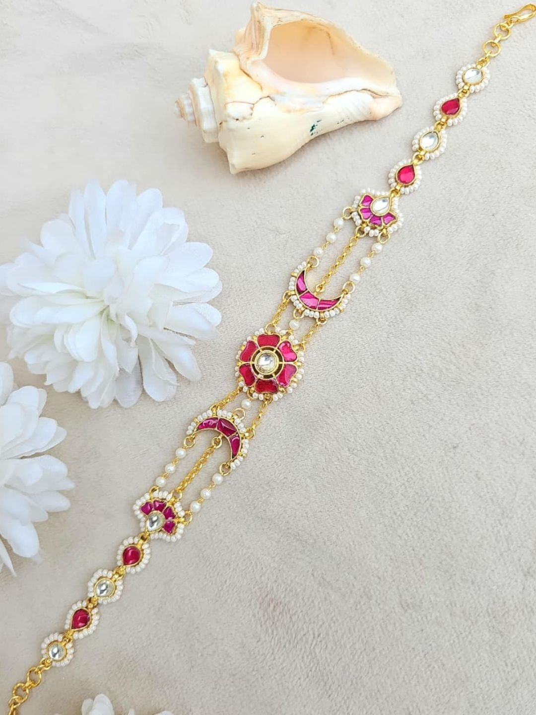 Ishhaara Kundan Stone Chain Bracelet - handcrafted Indian jewellery