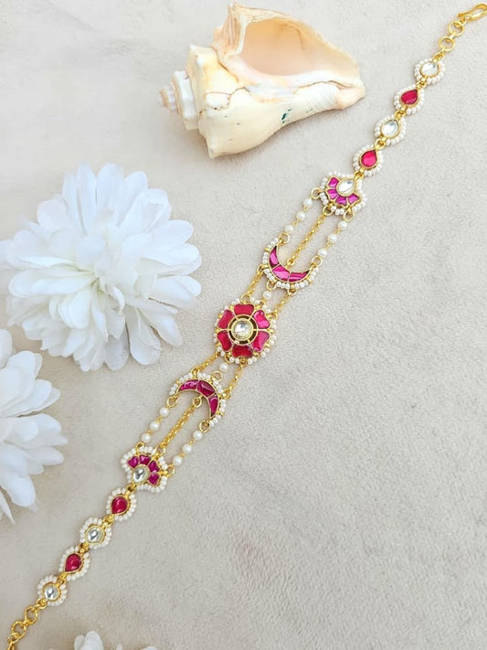 Ishhaara Kundan Stone Chain Bracelet - handcrafted Indian jewellery