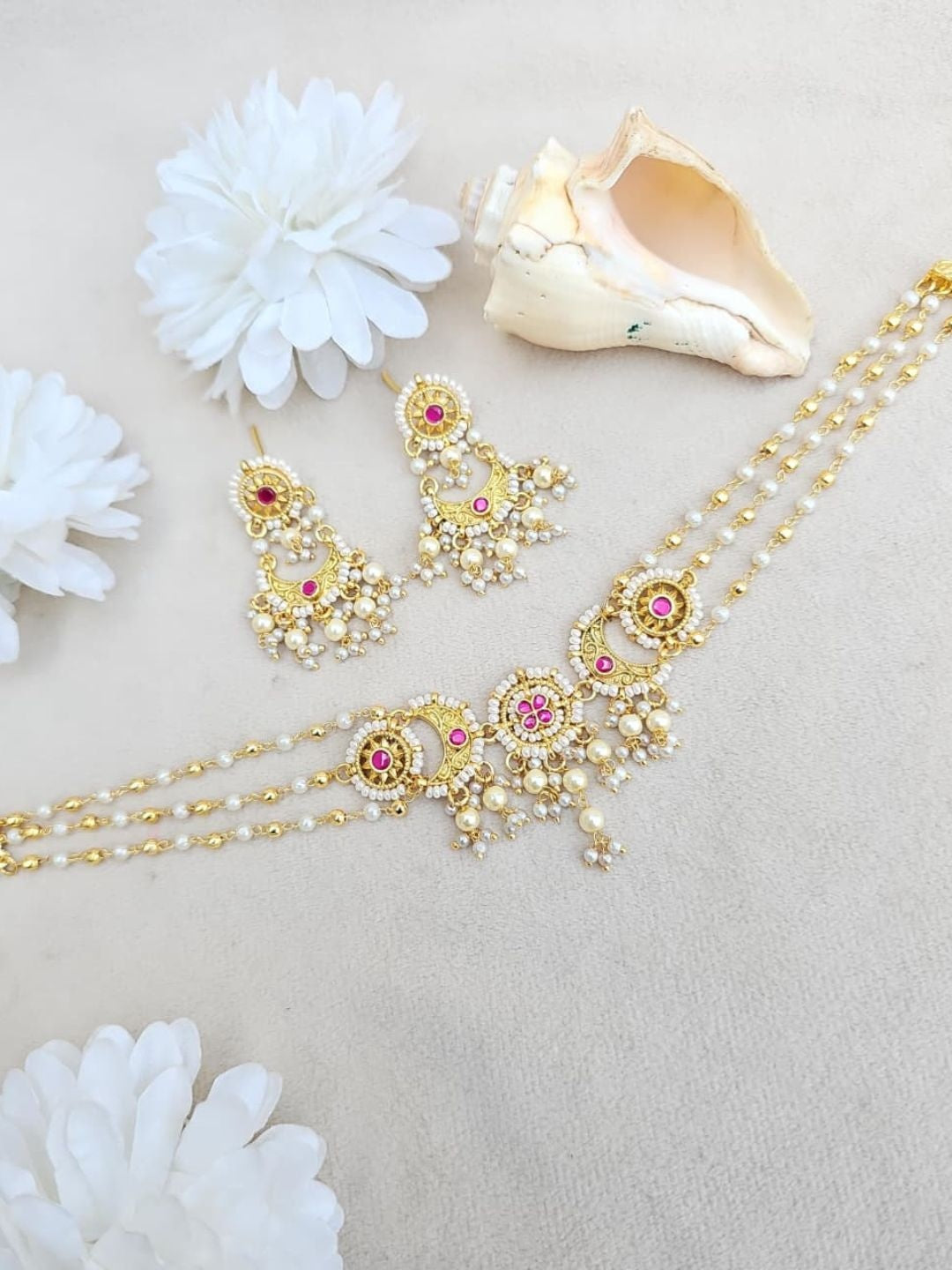 Ishhaara Kundan Stone Choker Necklace Set - handcrafted Indian jewellery