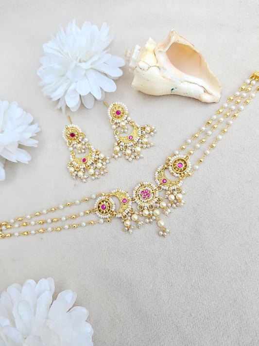 Ishhaara Kundan Stone Choker Necklace Set - handcrafted Indian jewellery
