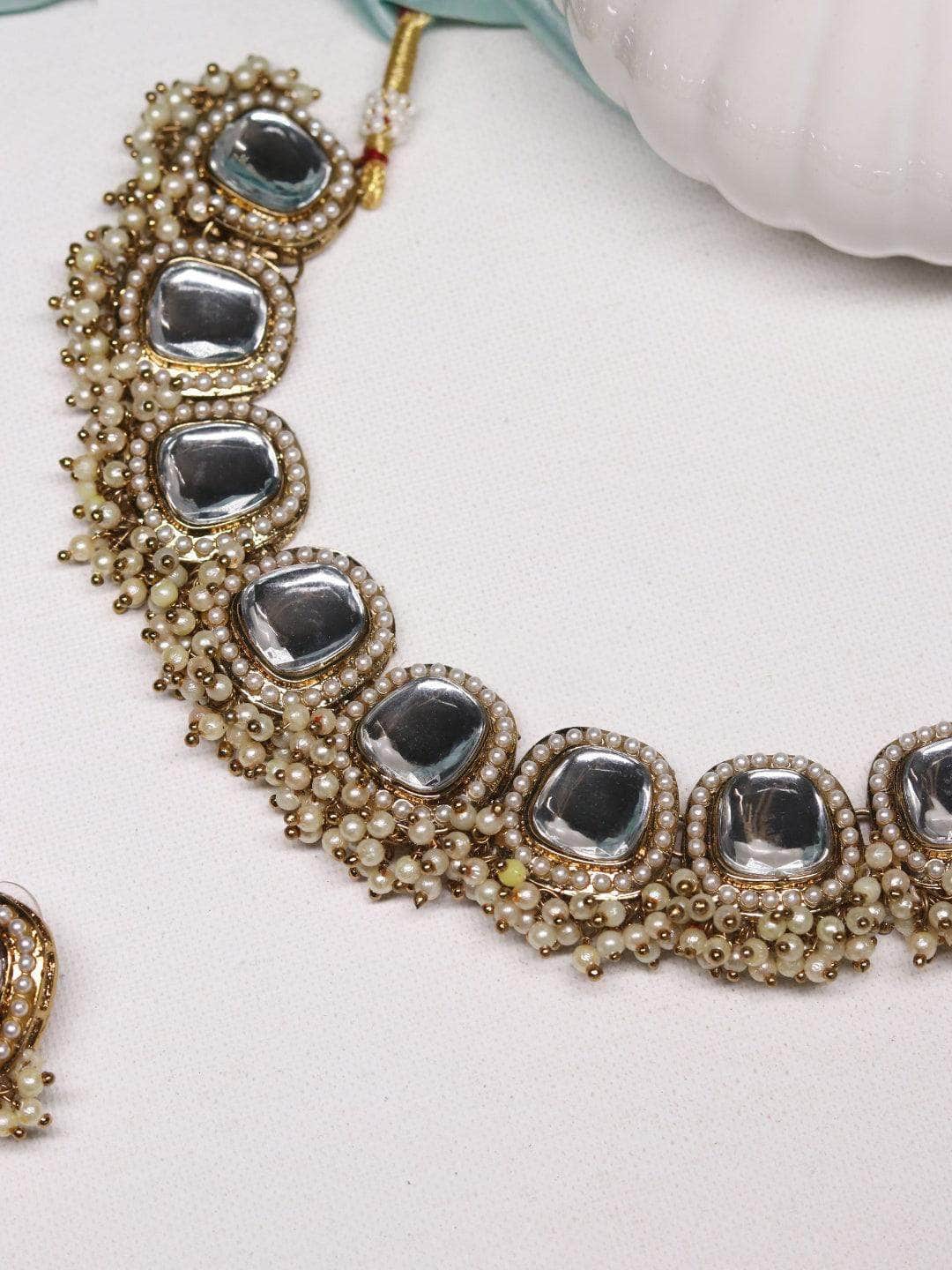Ishhaara Kundan Stone Drop Choker Necklace