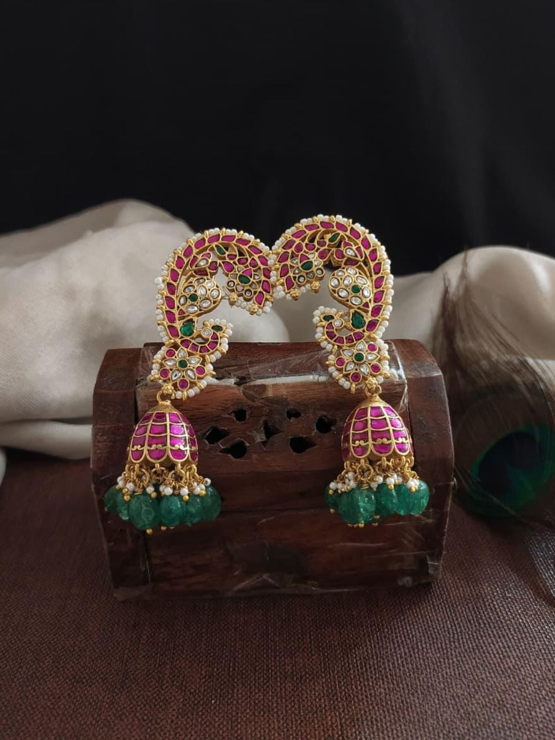 the brand Kundan Meenakari Jhumka Earrings with Beads — handcrafted Indian jewellery