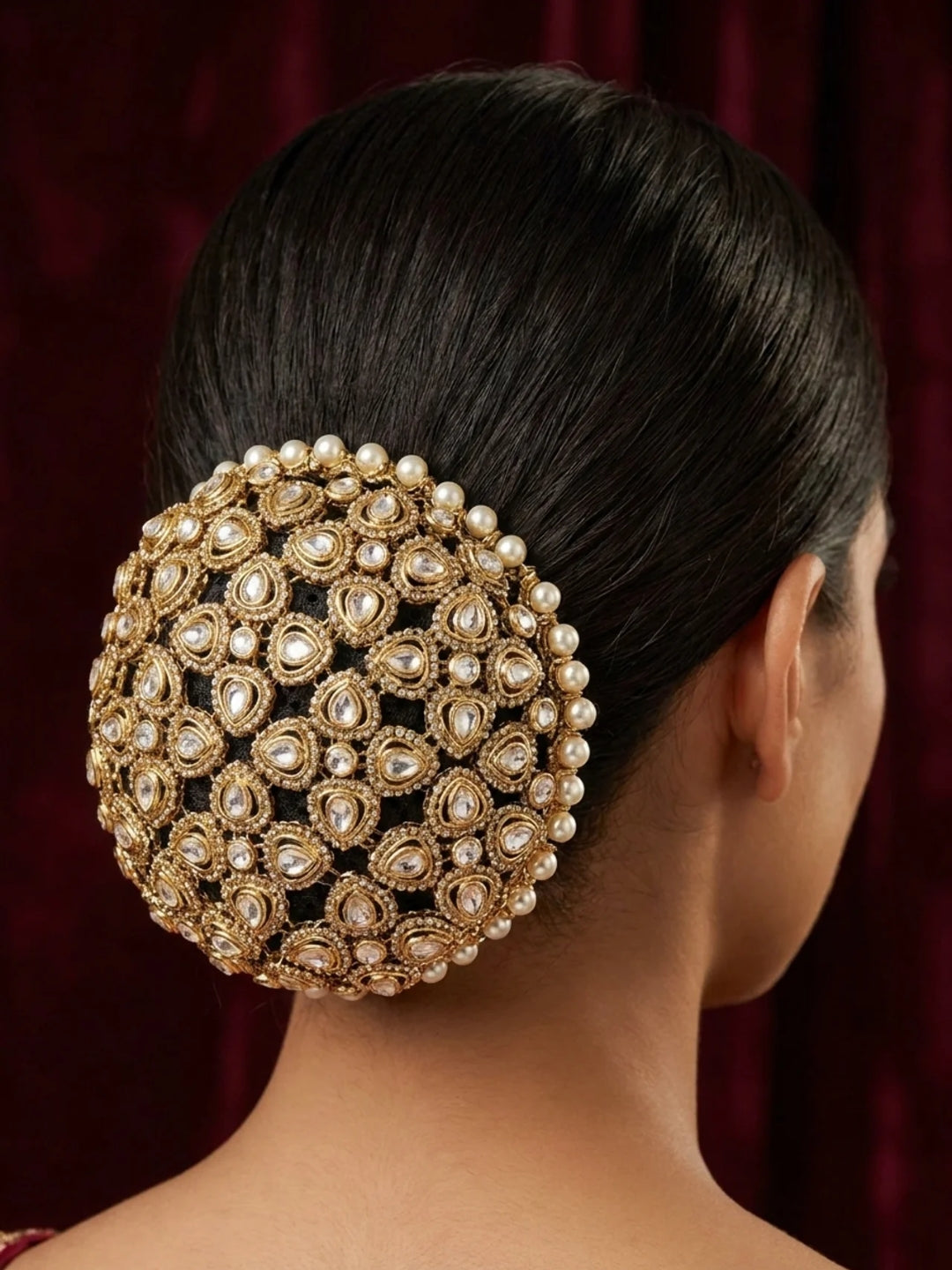 Ishhaara Kundan Studded Floral Hair Bun Accessory