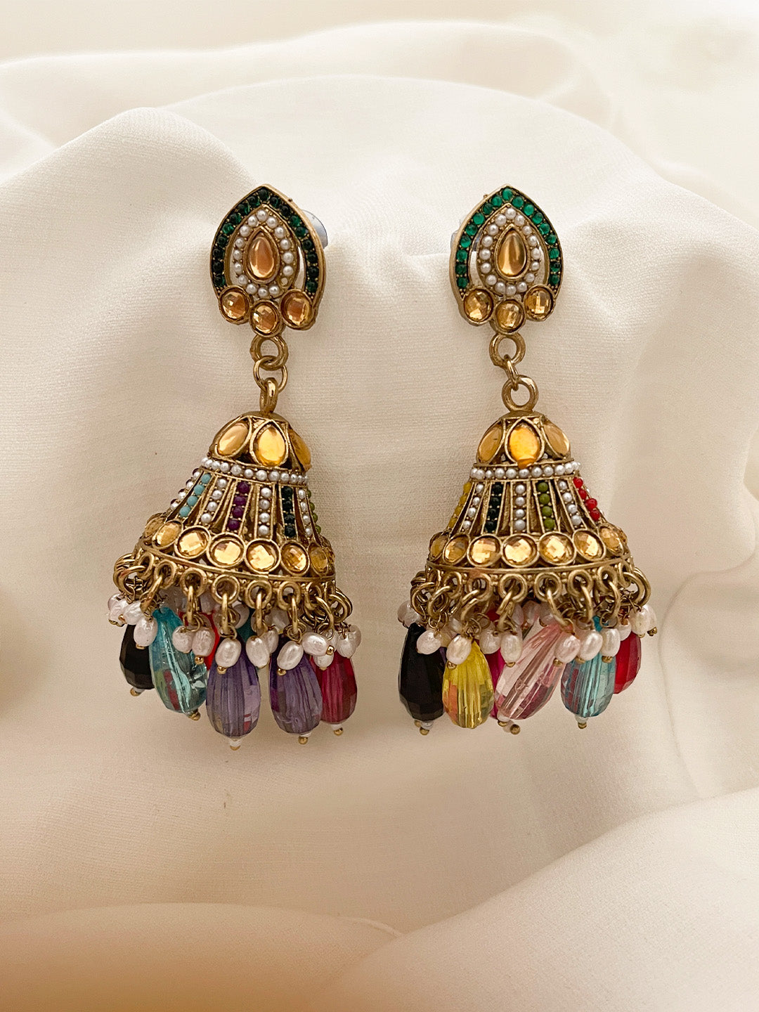 Ishhaara Kundan Studded Jhumka Long Earrings