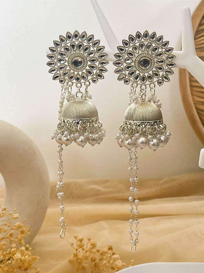 Ishhaara Kundan Studded Silver Jhumkas