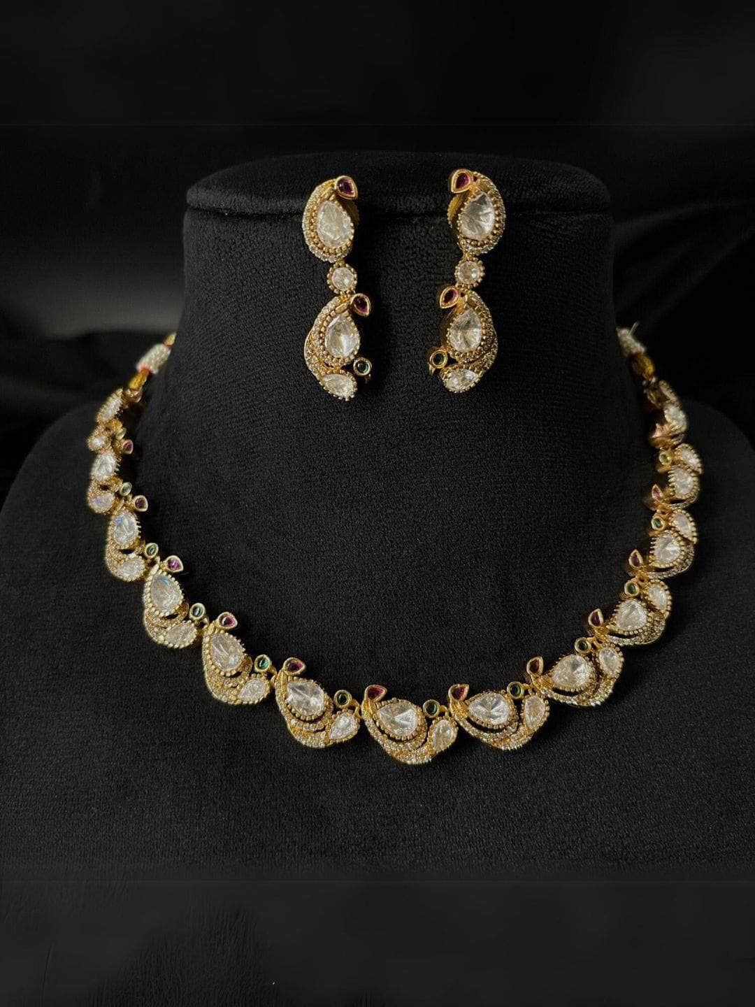 Ishhaara Kundan Uncut Polki Diamond Choker Necklace with Earrings