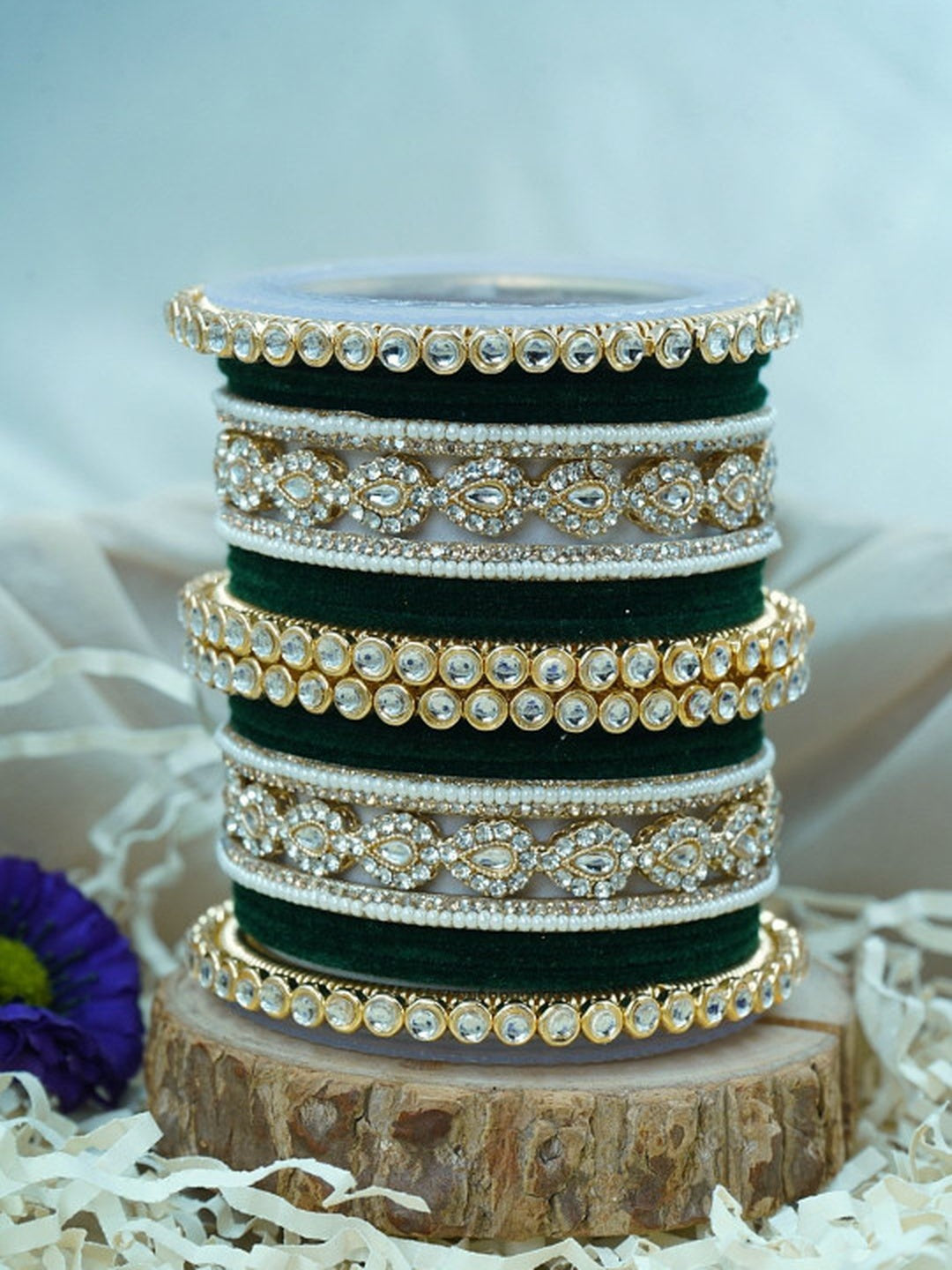 the brand Kundan Velvet Bangle Set — handcrafted Indian jewellery - view 2