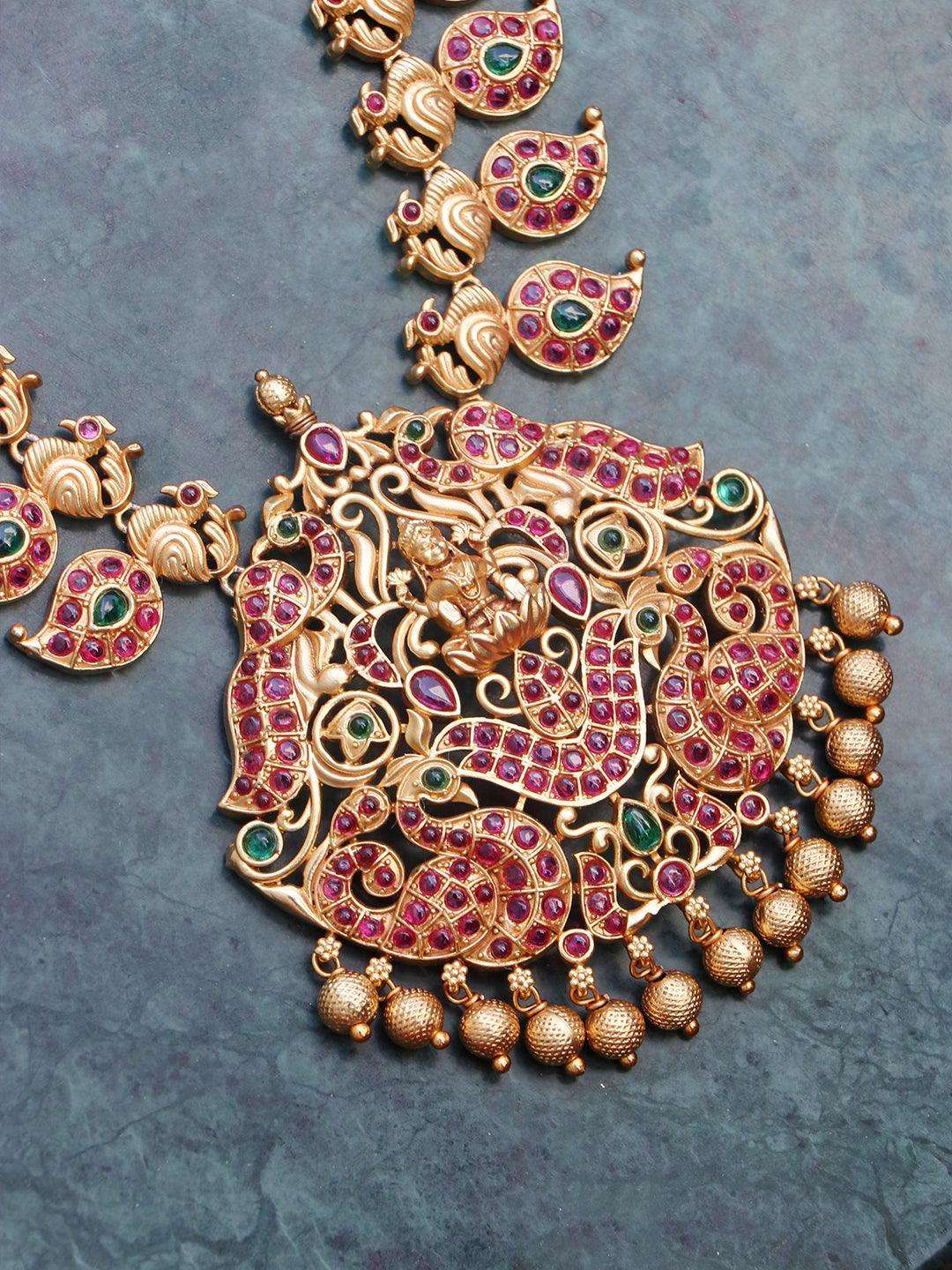 Ishhaara Lakshmi And Peacock Intricated Bridal Necklace Set