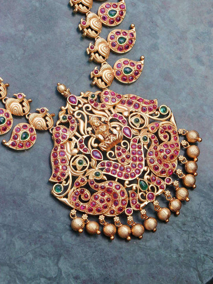Ishhaara Lakshmi And Peacock Intricated Bridal Necklace Set