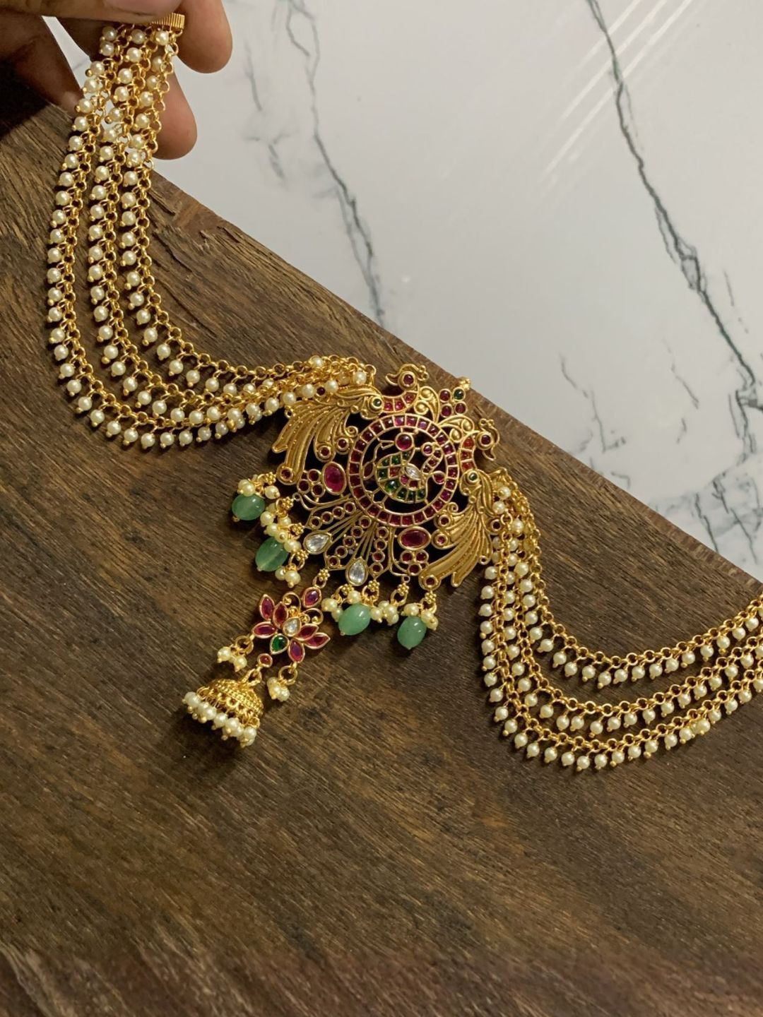 Ishhaara Lakshmi Hair Brooch With Pearl Chains