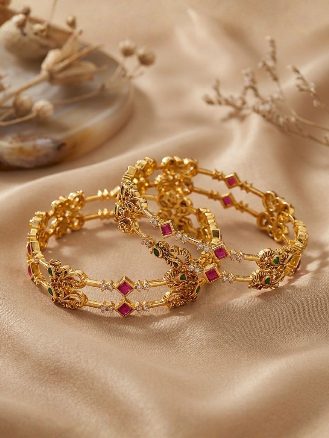 Ishhaara Lakshmi Multi Stone Nakshi Set Of 4 Bangle