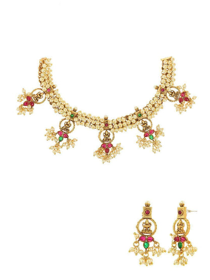 Ishhaara Lakshmi Pearl Necklace Temple Jewellery Set