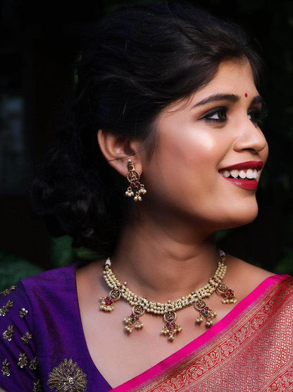 Ishhaara Lakshmi Pearl Necklace Temple Jewellery Set