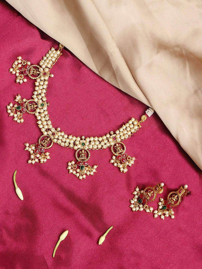 Ishhaara Lakshmi Pearl Necklace Temple Jewellery Set