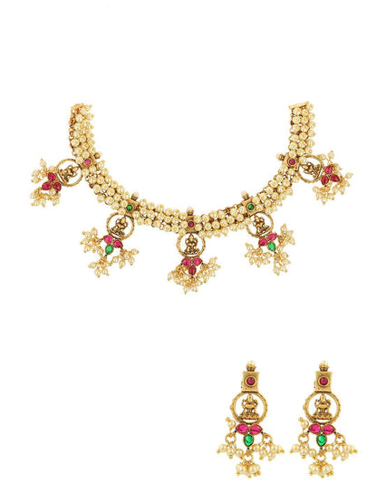 Ishhaara Lakshmi Pearl Necklace Temple Jewellery Set