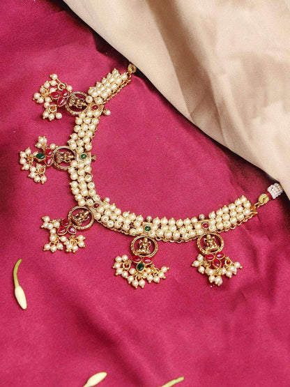 Ishhaara Lakshmi Pearl Necklace Temple Jewellery Set