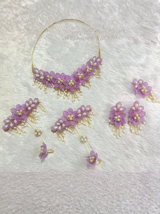 Ishhaara Lavender Floral Choker Jewelry Set - handcrafted Indian jewellery