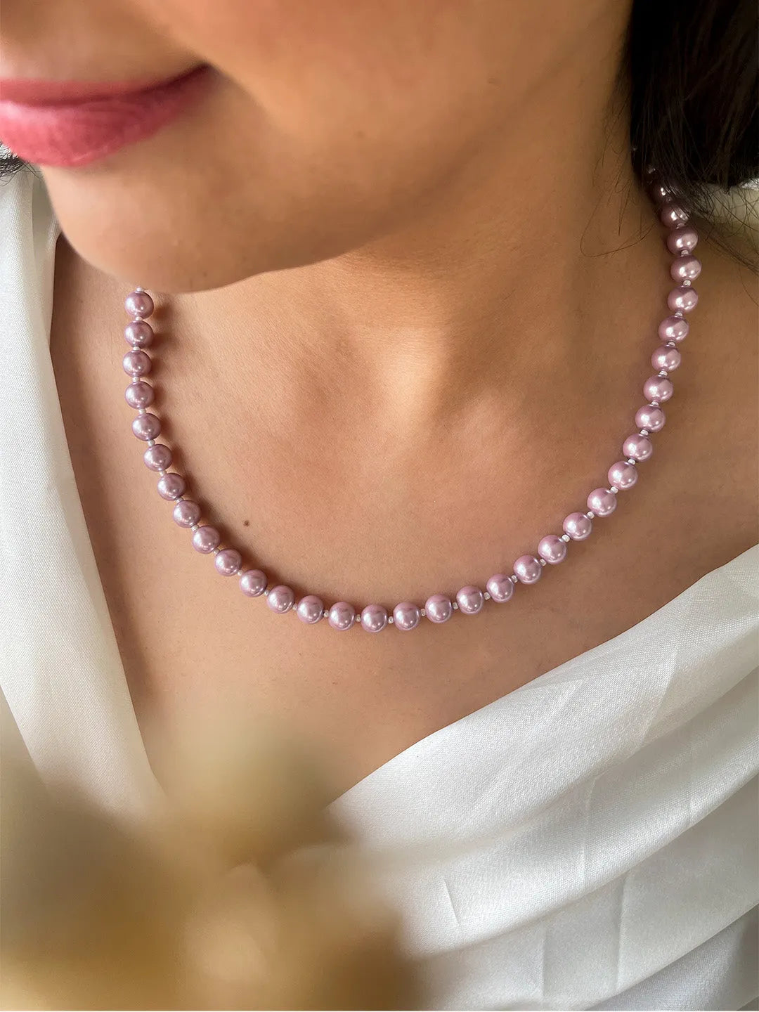 Buy Lavender Round Freshwater Pearl Necklace Online Ishhaara