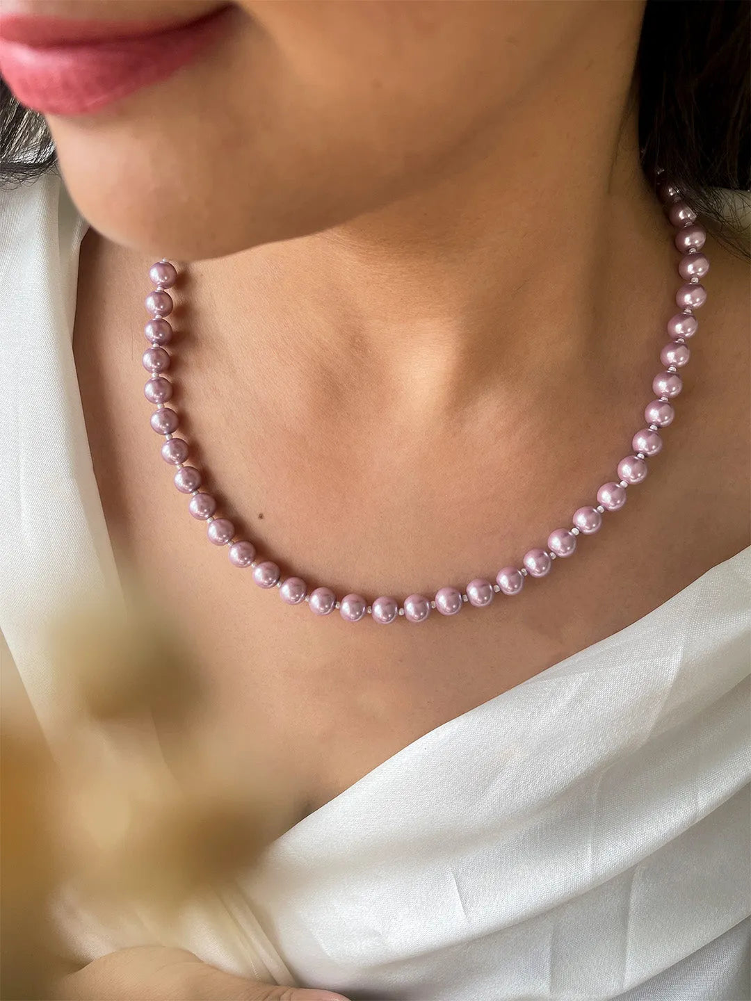 Ishhaara Lavender Round Freshwater Pearl Necklace