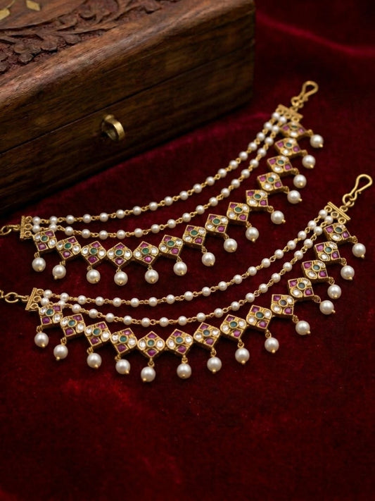 Ishhaara Layered Ad Stone Ear Chains