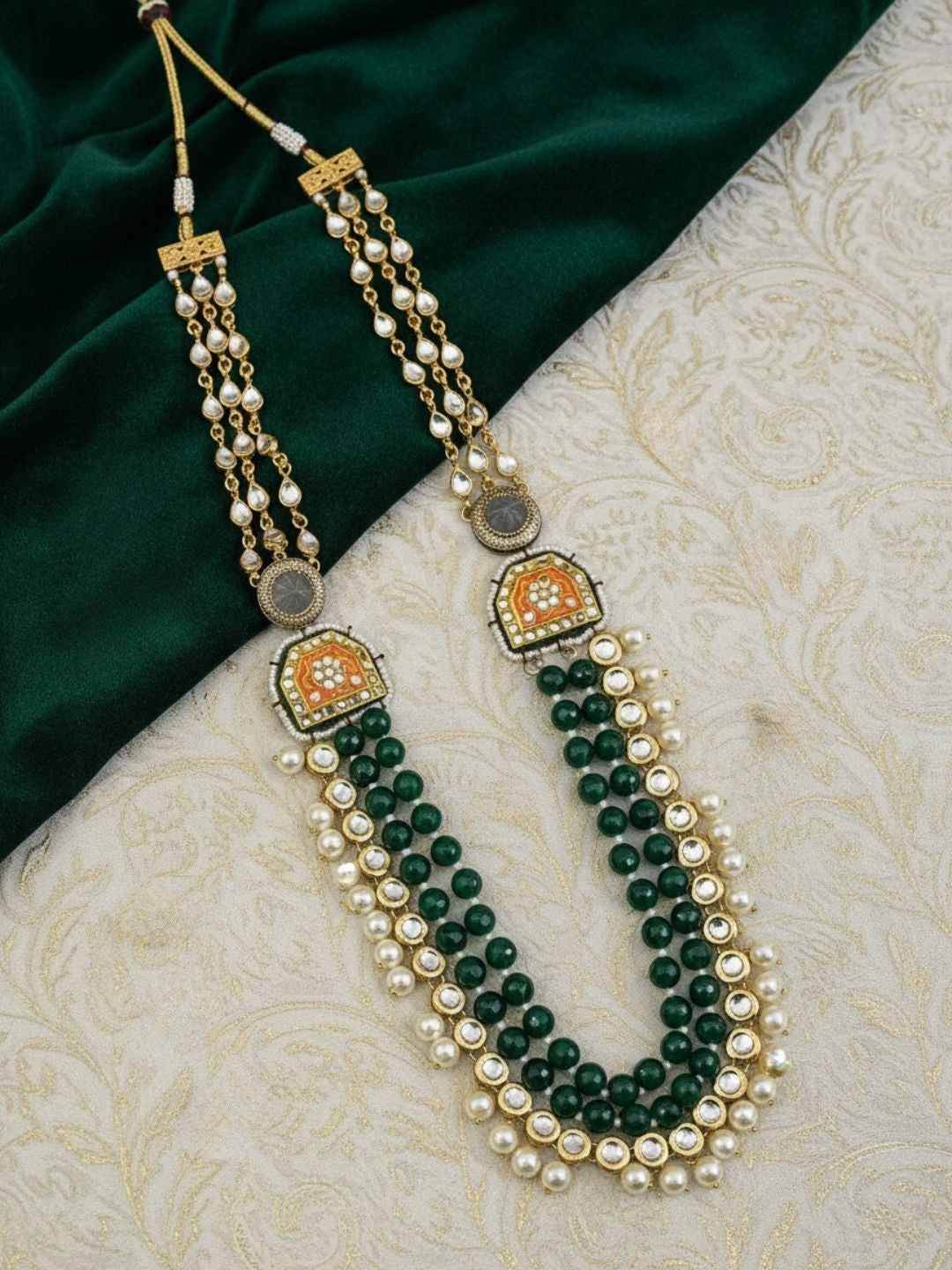 Ishhaara Layered Long Kundan And Pearl Studded Necklace