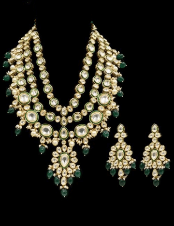 Ishhaara Layered Long Meena Kundan Necklace Set